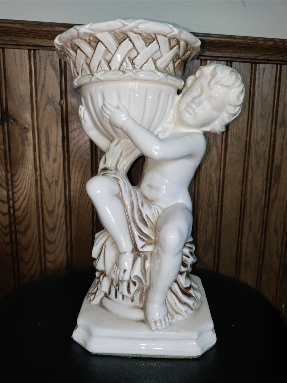 Inarco Cherub Basket Planter - Cream & Brown Hollywood Regency Style